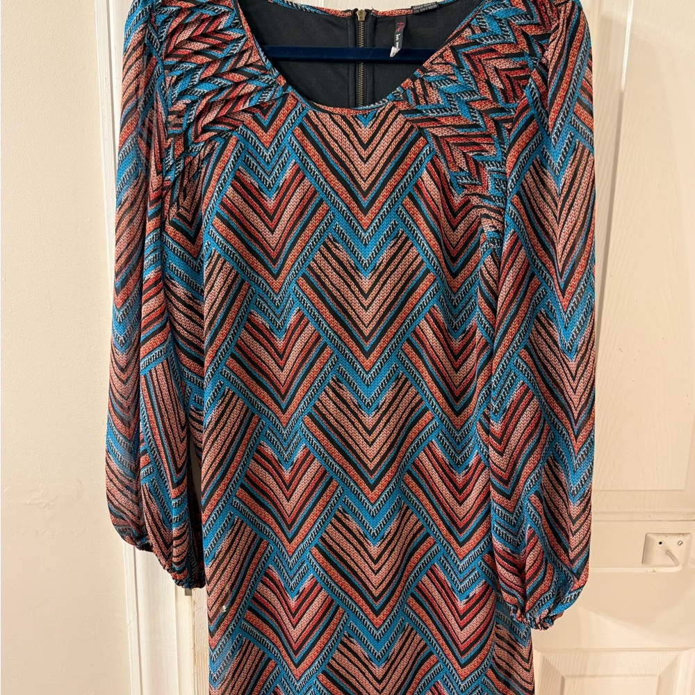 Chevron Patterned Dress in Blue and Red